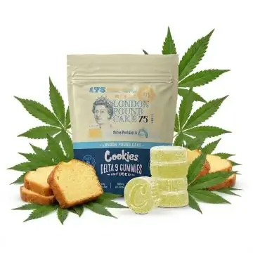 Cookies THC Gummies London Pound Cake Verpackung mit Delta 9 Extrakt