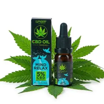 Euphoria 5% CBD Öl mit Mind Relax Terpenen in Glasflasche mit Tropfpipette