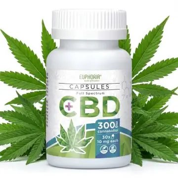 Euphoria CBD Capsules 300 mg Produktbild mit Verpackung