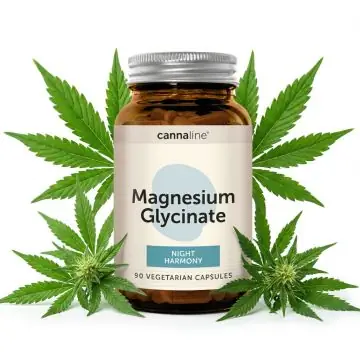 Cannaline Magnesium Glycinate Night Harmony Magnesium Stick Pulver in silberner Verpackung