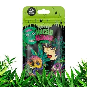 Euphoria 20 % H4CBD Flowers Amnesie Hanfblüten im geöffneten Aromabeutel