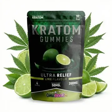 CANNAShock Kratom Gummies Lime Packung mit vier weichen Limetten-Kratom-Gummies