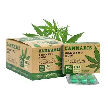 Euphoria Cannabis Kaugummi Verpackung mit Hanfblatt Motiv und einzeln entnehmbaren Dragees