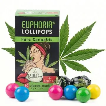 Euphoria Cannabis Lutscher Pure Cannabis – Grüner Lolli mit Hanfblatt-Motiv für legalen Hanfgeschmack