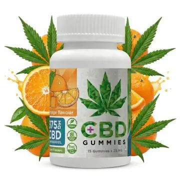 Dose der Euphoria CBD Gummies Orange mit Hanf-Symbol und fruchtigem Zitrus-Design