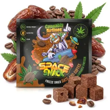 Cannabis Airlines Space Snack Cannabis & Coffee knuspriger Hanfkeks mit Kaffeegeschmack einzeln verpackt
