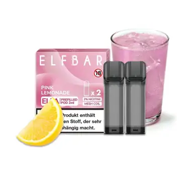 Elf Bar ELFA Prefilled Pods Pink Lemonade Packung mit zwei vorbefüllten Liquid-Kartuschen.