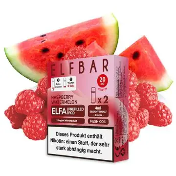 Elf Bar ELFA Prefilled Pods Raspberry Watermelon Packung neben dem passenden Akkuträger