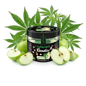 Euphoria Cannabis Bonbons Rasta Sour Apple Verpackung im typischen Rasta-Design mit saurem Apfel-Motiv