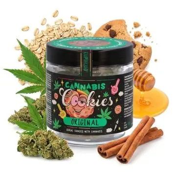 Euphoria Cannabis Cookies Original Packung mit knusprigen Hanfkeksen auf weißem Hintergrund