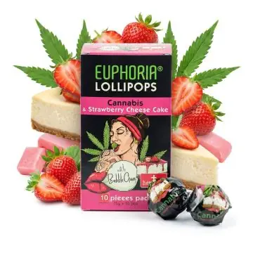 Euphoria Cannabis Lutscher Erdbeer-Käsekuchen mit Hanf-Terpenen und Kaugummikern