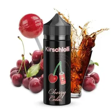 Kirschlolli Cherry Cola Aroma 10ml Flasche mit Kirschen und Cola Glas Design