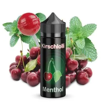 Kirschlolli Menthol Aroma Longfill Flasche mit reifen Kirschen und Eiswürfeln