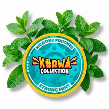 KURWA Collection Strong Mint Liquid Flasche vor eisigem Hintergrund