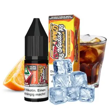 Strapped MezzMania Nikotinsalt 10ml Liquid Flasche mit Cola-Orange-Design