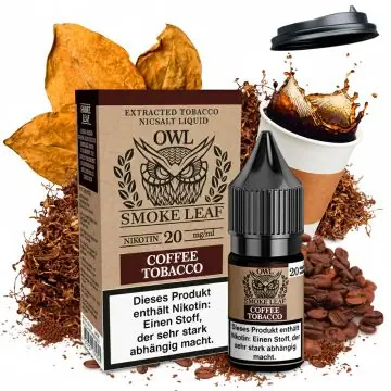 OWL Smoke Leaf Coffee Tobacco Nikotinsalz Liquid Flasche mit Kaffee- und Tabakaroma im schlichten Design