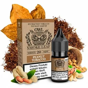 OWL Smoke Leaf Peanut Tobacco Nikotinsalz 10ml Fertigliquid Flasche vor weißem Hintergrund