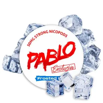 Dose der Pablo Nicotine Pouches Exclusive Frosted Ice mit arktischem Minz-Design auf weißem Hintergrund