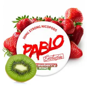 Pablo Exclusive Strawberry Kiwi Nicotine Pouches Dose vor hellem Hintergrund