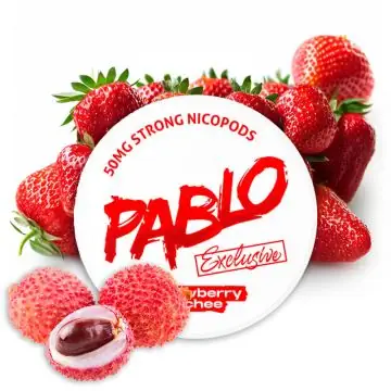 Pablo Exclusive Strawberry Lychee Nicotine Pouches Dose auf weißem Hintergrund
