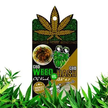 Euphoria CBD Weed OG Kush vs CBD Hash AK 47 Kombiset aus Blüten und Haschisch