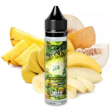 Twelve Monkeys Zen Aroma Flasche im Oasis Design mit Melonen Ananas und Bananen Grafiken