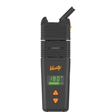 Storz and Bickel Venty Vaporizer Vorderseite mit leuchtendem Display und orangefarbenen Akzenten