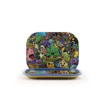 Euphoria Rolling Tray Set in der Small Variante mit buntem Whimsical Design und passendem Metalldeckel