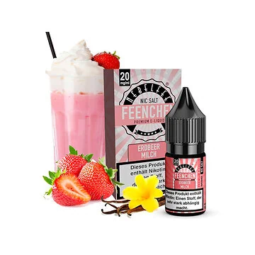 Nebelfee Erdbeermilch Nikotinsalz E-Liquid Flasche mit Erdbeeren und cremigem Milchshake-Design