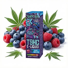 Euphoria T9HC E-Liquid Blue Razz OG Flasche mit Blaubeer- und Hanf-Aromen-Design auf hellem Hintergrund