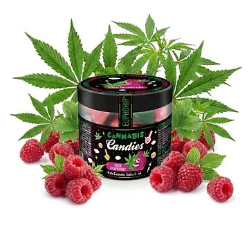 Euphoria Cannabis Bonbons Rasta Sour Raspberry Metalldose mit Himbeer-Motiv