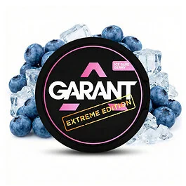Dose Garant Ice Blueberry Extreme Nicotine Pouches mit Blaubeer-Design vor neutralem Hintergrund
