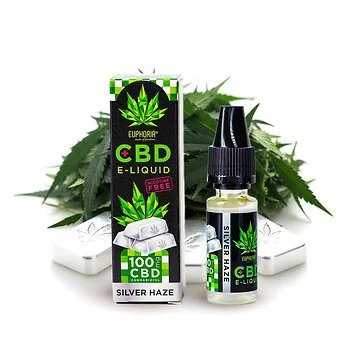 Euphoria CBD E-Liquid Silver Haze 100mg Flasche vor neutralem Hintergrund für Vape-Pens und E-Zigaretten