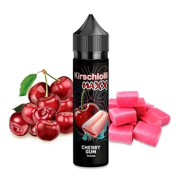 Kirschlolli MAXX Cherry Gum Longfill Flasche mit Kaugummi- und Kirschmotiven vor neutralem Hintergrund