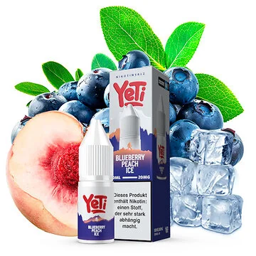Yeti Summit Blueberry Peach Ice Nikotinsalz Flasche mit Blaubeer- und Pfirsich-Motiv
