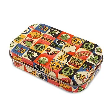 Euphoria Premium Stash Box Groovy aus Metall mit buntem Retro-Design für Drehzubehör