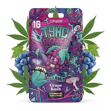 Euphoria T9HC Flowers Grape Kush Hanfblüten in 1g Doypack