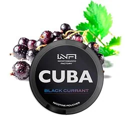 CUBA Nicotine Pouches Black Currant Strong Dose mit All-White-Beuteln und Johannisbeeren-Design