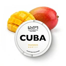 CUBA Nicotine Pouches Mango Medium Dose im schlanken Slim-Format mit tropischem Mango-Design