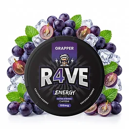 R4VE ENERGY Grapper Energy Pouches Dose mit 20 nikotinfreien Portionsbeuteln