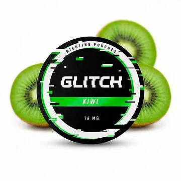 Glitch Kiwi Nicotine Pouches Dose mit fruchtigem Kiwi-Design im Slim-Format