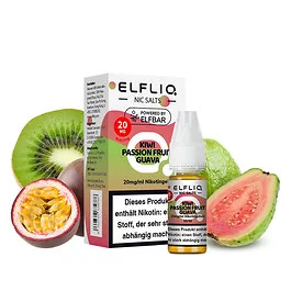 Fläschchen ELFLIQ Kiwi Passionfruit Guava Nikotinsalz Liquid mit tropischem Fruchtdesign