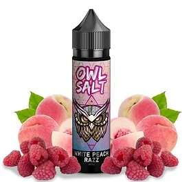 OWL Salt White Peach Razz Aroma 10ml Longfill Flasche mit Pfirsich- und Himbeermotiven