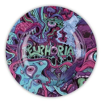 Euphoria Premium Metal Ashtrey Psychedelic Aschenbecher aus Metall mit farbenfrohem psychedelischem Motiv