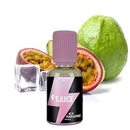 T-Juice Icy Paradise 30ml Aroma Flasche im tropischen Design mit praktischer Dosierspitze zum sauberen Mischen.