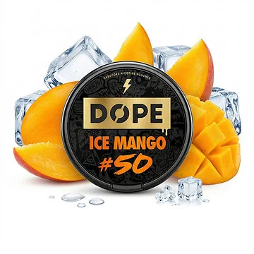 Dope Ice Mango 50 Nikotinbeutel Dose mit tropischem Fruchtdesign