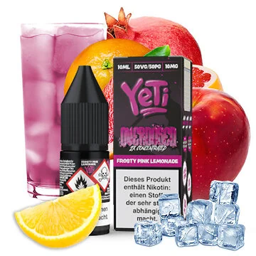 Yeti Frosty Pink Lemonade Overdosed Nikotinsalz Flasche mit kühler Pink Lemonade Fruchtabbildung