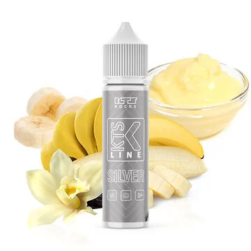 KTS Silver Aroma Longfill Flasche mit Blaubeeren Kokosnuss und Mandeln im Hintergrund