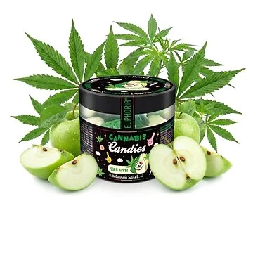 Euphoria Cannabis Bonbons Rasta Sour Apple Verpackung im typischen Rasta-Design mit saurem Apfel-Motiv
