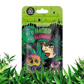Euphoria 20 % H4CBD Flowers Amnesie Hanfblüten im geöffneten Aromabeutel